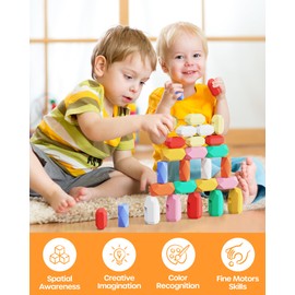 D-FantiX 39 PCS Silicone Sorting Stacking Rocks Stones, Sensory Learning Montessori Toys for 3 4 5 6 Year Old Kids, Educational Stacking Toys Building Blocks for Toddlers