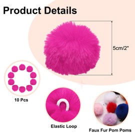 uxcell 2 Inch Faux Fur Pom Pom Balls, 10 Pcs Rose Red Fluffy Soft Faux Fur Pom Poms for Hats with Elastic Loop for DIY Knitting Hats Keychain Scarves Gloves Bags Shoes Accessories