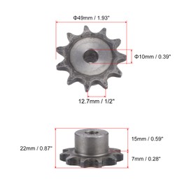 sourcing map 11 Teeth Sprocket Type B 10 mm Bore Single Strand 1/2 Inch Pitch A3 Carbon Steel for ISO 06B