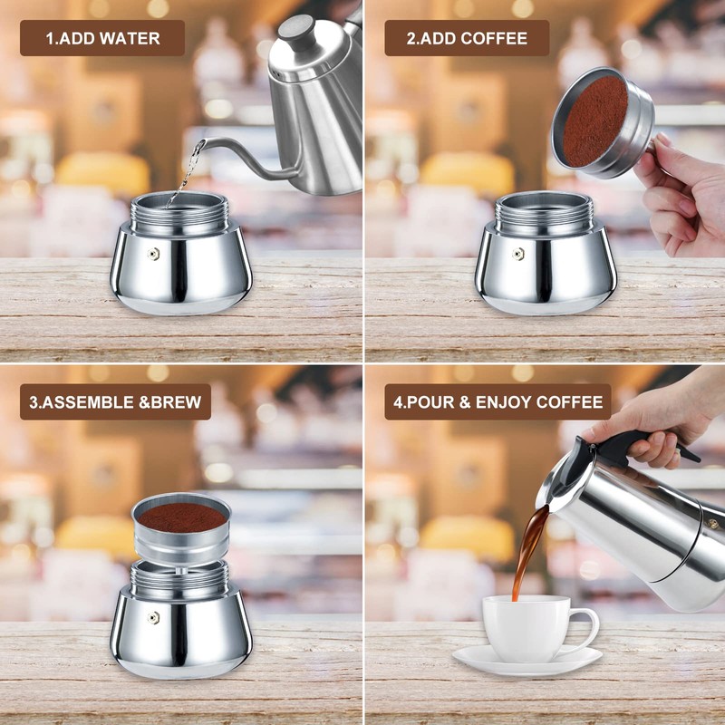 DITOSH 2 Cup 100 ML 3.3 oz Stovetop Espresso Maker