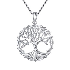 PEIMKO Tree of Life Chain S925 Sterling Silver Pendant Delicate White Gold-Plated Family Tree Necklace for Women Chain Length 18 + 2 Inch Extender with Gift Box, Sterling Silver