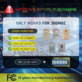 2 for Multicode Gate Opener Remote 3089 308911, 3060, 3070, Linear Multi-Code Garage Door Opener 300MHZ 10 Dip Switch 3-Year-Warranty