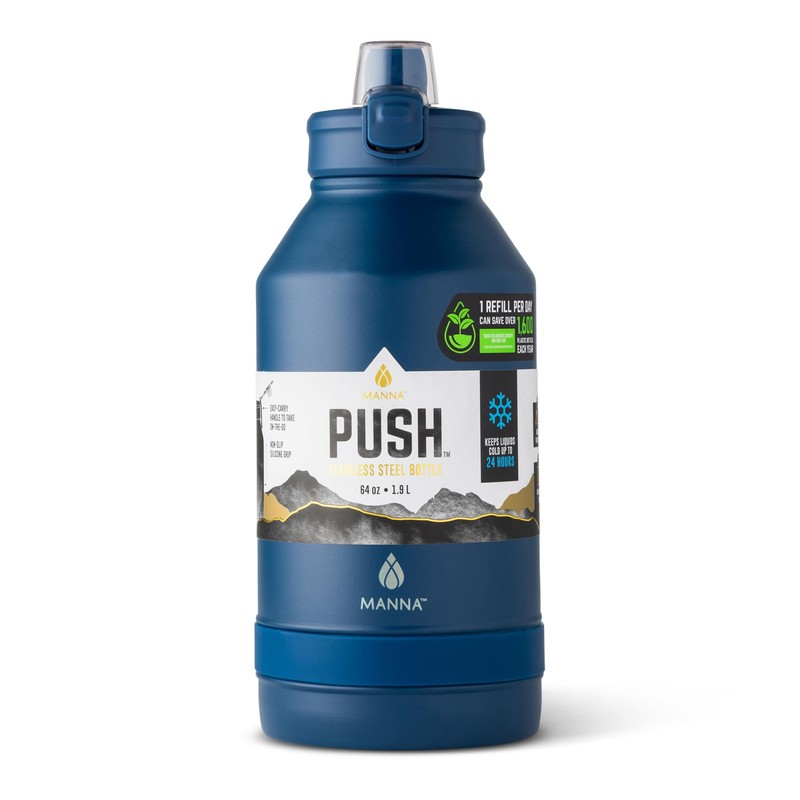 Manna Push Stainless Steel Bottle with Push-open Locking Lid and