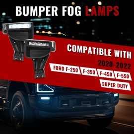 HECASA Pair LED Fog Light&Bezel Compatible with 2020-2022 Ford F-250 F-350 F-450 F-550 Super Duty Replacement for FO2592260 FO2593260 FO1038220 FO1039220 Fog Lamp Trim Cover Clear Lens LH&RH