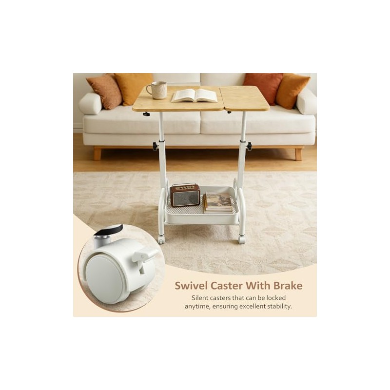 Overbed Table with Wheels,Height Adjustable Side Table