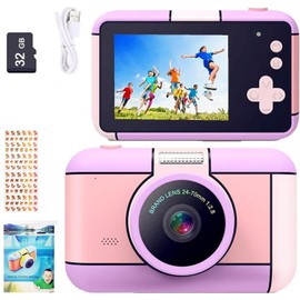 YunLone Kids Digital Camera - Selfie Camera for Children 3-10 Years, 1080P FHD Video, 2.4” LCD, 32GB Card, 4X Zoom, Filters - Purple
