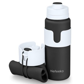Nefeeko Collapsible Water Bottle, BPA Free 26oz Foldable Water Bottle for Travel Sports, Leak-Proof Spill-Proof Portable Water Bottles with Carabiner, Lightweight (Black)