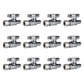 SUNGATOR 12-Pack 1/2" Pex Straight Stop Valve, 3/8" OD Compression x 1/2" PEX, 1/4 Turn Chrome Plated Brass, Pex Shutoff Valve 1/2 inch For Faucets and Toilets, ASTM F1807
