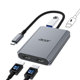 Acer USB-C to Dual HDMI Adapter 4K@60Hz, USB C Hub Multiport Adapter with 2 HDMI, 100W PD, USB 3.0, Type-C Converter for Dual Monitors, Compatible with Acer Nitro, MacBook Air/Pro, Dell XPS, Surface