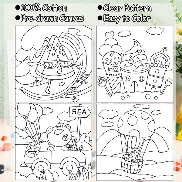 BriCabel 4 Pcs Kids Pre Drawn Canvas to Paint, 8