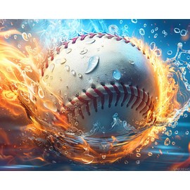 VNUIEHG Abstract Baseball Paint by Numbers Kits with Brushes and Acrylic Pigment on Canvas Painting for Adults, Water Fire Fantasy Ball Art Picture for Home Wall Decor Gifts 16''x20''