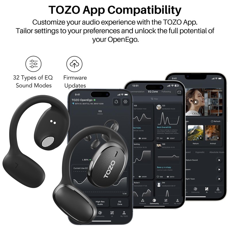 TOZO OpenEgo Open Ear Earbuds Bluetooth Headphones, AI Translation Wireless