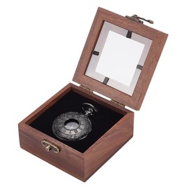 UNICRAFTALE Wooden Pocket Watch Display Case Single Watch Gift Box with Clear Acrylic Coconut Brown Square Watches Cases Travel Case Organizer for Man Wowen 3.5"x3.5"x1.7"