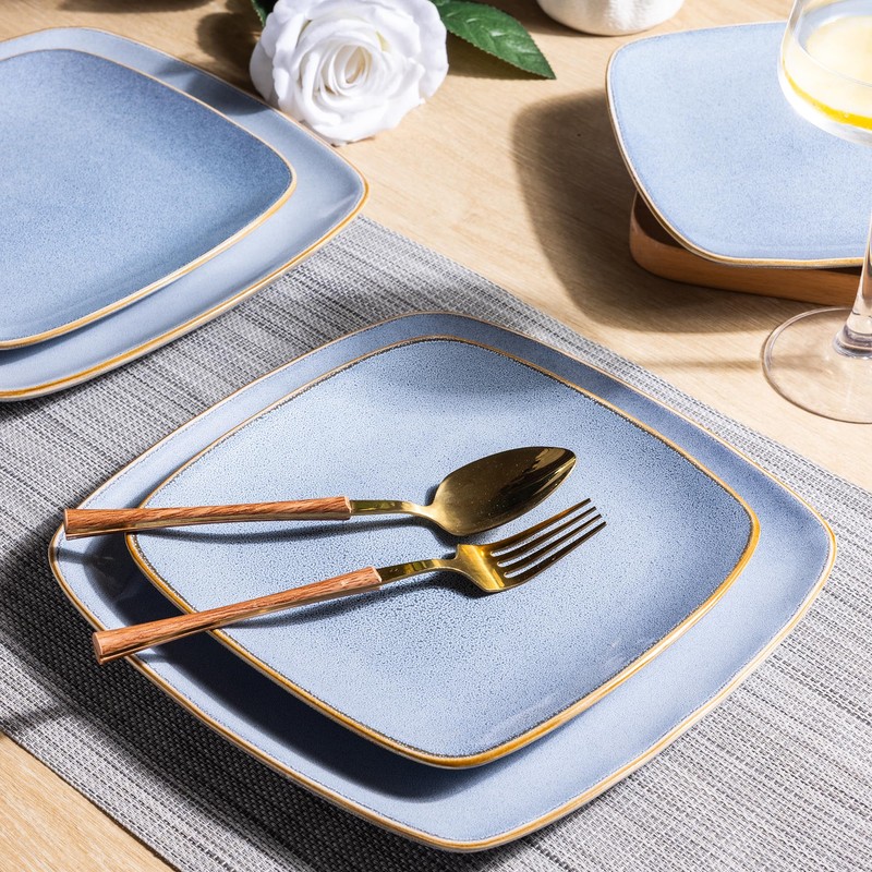 AmorArc Ceramic Dinnerware Sets for 4, 12 Pieces Square Handpainted