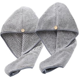 Toalla de Microfibra de 2 Piezas para el Pelo, Turbante para el Cabello, Turbante con botón, Toalla de Microfibra para el Pelo, Toalla de Microfibra para el Pelo para Mujeres, Cabello Largo