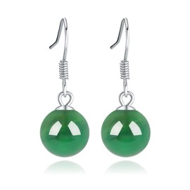 fivihoc® Silver S925 Prosperity Protection Stone Dark Green Jade Ball Single Grain Silver Hook Earrings Natural Stone Earrings, Sterling Silver Silver, Faux Jade