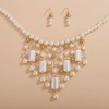 Aimimier 1920s Faux Pearl Necklace with Earrings White Stone Golden
