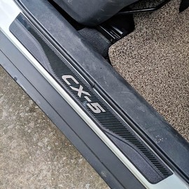 FEOYDS Stainless Door Sill Protector Kick Plate Entry Guard Kit for Mazda CX-5 2013-2023 Interior Accessory (Carbon CX5)