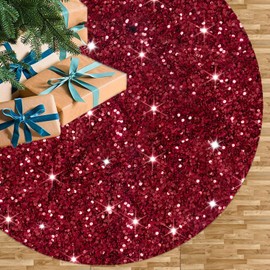 FUHSY Burgundy Christmas Tree Skirt Velvet Glitter Sequin Tree Skirt 36 Inches Holiday Party Tree Decorations Burgundy Shimmer Tree Skirt Cover Sparkly Tree Skirts Maroon Skirt for 6ft Christmas Tree