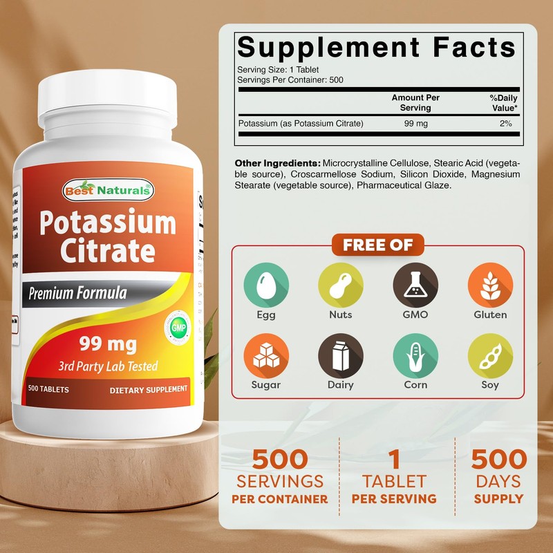 Best Naturals Potassium Citrate 99mg 500 Tablets - 3rd Party