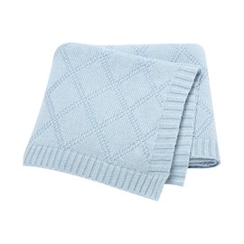 Hadetoto Baby Blanket Soft 100% Cotton Knitted Baby Cellular Blanket for Newborn Boy Girls - Blue