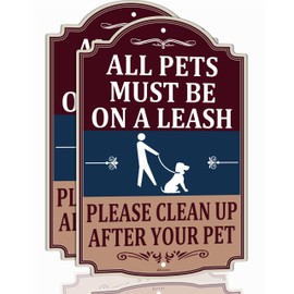 All Pets Must Be On A Leash Please Clean Up After Your Pet Signs No Dog Poop Pee 12" x 18" Metal Rust Aluminum Waterproof Easy Mounting Outdoor Use 2 Pack