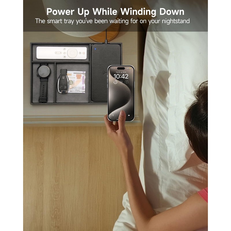 Valet Tray, Built in Wireless Charging Pad, Nightstand Organizer, Two-Toned