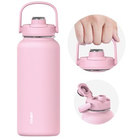 TOURIT 32 oz Insulated Water Bottle, Stainless Steel Sports Water Bottles With Top Handle, Double-Wall Travel Thermal Water Flask, BPA Free Leakproof Water Bottle for Sports and Travel,Pink