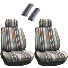 Universal Baja Inca Saddle Mexican Blanket Low Back Seat Cover Set (Front Low Back Seat Covers & Shoulder Pad)