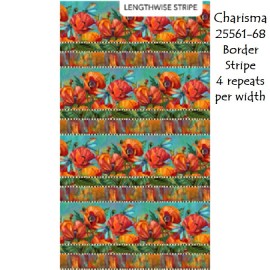 Northcott Charisma cotton quilt fabric Northcott 25560-68 Panel 24x44" Poppies Dragonflies