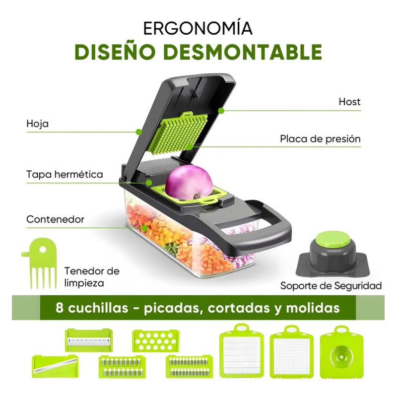 Rallador Multiusos Corta Rebana Pica Y Ralla Verduras/frutas Verde