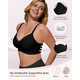 As Fairy Wireless Push Up Comfort Bra for Women with Soft Support Seamless Stretch Full Coverage Everyday Bras Black 40DDD