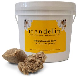 Mandelin Natural Almond Paste (10.5lb), Dark Color, made from almonds with skin on. 50% Almonds, 50% Sugar