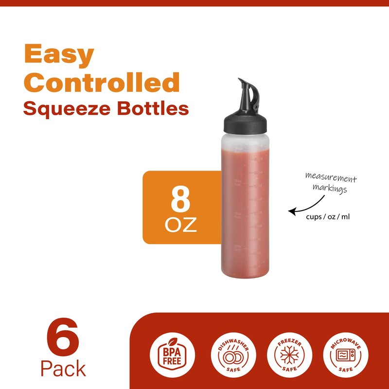 6 Pack Condiment Squeeze Bottles - 8 Oz Squirt Bottles