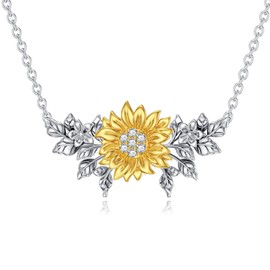 LWXIE Diamond Sunflower Necklace for Women 925 Sterling Silver Sunflower Pendant Necklace with Lab Grown Diamond Sunflower Jewelry Gifts You Are My Sunshine