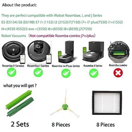 Accesorios de piezas de repuesto para iRobot Roomba evo Combo e5 e6 i1 i2 i3 i4 i5 i6 i7 i8 j5 j7 j8 Plus, 2 juegos de cepillos de goma, 8...         
