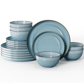 Sweese Plates and Bowls Sets, Porcelain Dinnerware Sets for 6, 18 pcs Handcrafted Glaze Embossed Dinner Set, Scratch Resistant Dishware, Dishwasher Oven Microwave Safe Ceramic Dish Set, Gradient Blue