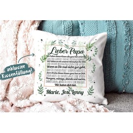 PR Print Royal Cushion with Cushion Filling with Beautiful Saying for Dad – Wir haben Dich lieb – to Write on with Name of Your Choice – White Fluffy Cushion 40 x 40 cm
