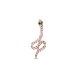 Round Cut Sparkling White Cubic Zirconia & Simulated Green Emerald Snake Ear Crawler Earring In 14k Rose Gold Plated 925 Sterling Silver Jewelry For Women