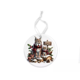 Twisted R Design Bobcats Woodland Merry and Bright Ceramic Ornament Christmas Tree Decoration