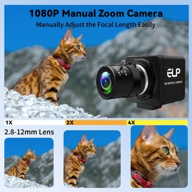 1080P USB Industrial Camera with Manual Zoom (2.8-12mm CS Lens) - 0.01Lux Low Light Vision, Metal Case - Compatible with Windows/macOS/Linux for PCB Repair, Industrial Inspection & Video Conferencing