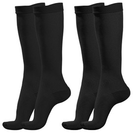 2 Pairs Compression Socks for Women & Men,Flight Socks Compression Stockings Knee High Pressure Support Flight Stockings for Maternity Pregnancy Nurses Flying Varicose Veins (Black+Black, L/XL)