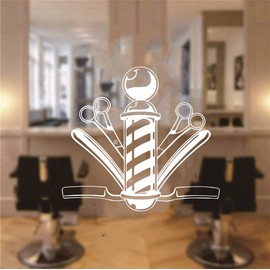 UILMNIY Art Vinyl Barber Shop Logo Hair Salon Wall Decor Sticker Window Door Decoration Hairdressing Scissors Wall Decal Waterproof Removable Mural AFN50 (White)