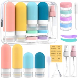 16 Piezas Botellas de Viaje de Silicona, Frascos para Viaje, Sin BPA, Paquete de Viaje Higiene, Reutilizable y Lavable, Juego de Recipientes a Prueba de Fugas y Fáciles de Transportar, de Color