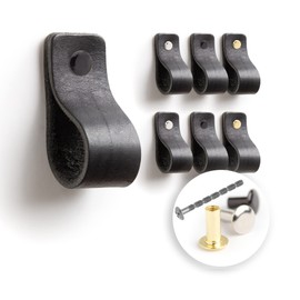 Maniglia in pelle per armadietto o cassetto, Maniglie Mobili, Pomelli per Cassetti, 100% Vaccuno GENUINO Argentino (6 pcs) - Original La Chueca Polo -» (SMALL, Black)
