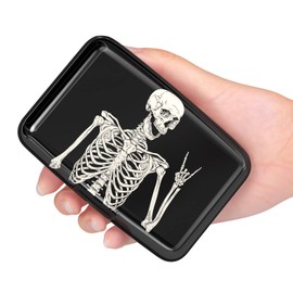 Hsxnam Credit Card Holder Wallet, Small RFID Metal Wallet Credit Cards Holder Pocket Business Card ID Case for Women Men, OK Skull