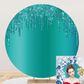 OERJU 6x6ft Turquoise Round Backdrop Cover Mint Green Glitter Sequins Deluxe Drippy Circle Photography Background Round Stand Backdrop Adult Kids Birthday Baby Shower Party Decor Photo Booth Prop