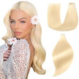 EINbeauty Tape Extensions Real Hair 20 Pieces Extensions Real Hair 60 cm 50 g Bleach Blonde Tape In Extensions Real Hair Invisible Real Hair Extensions Tape Straight Hair Extensions for Women (24