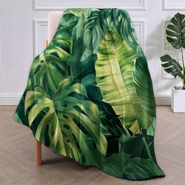 Leaf Blanket Gifts for Women Girls Soft Warm Lightweight Cozy Plush Tropical Green Plant Monstera and Banana Leaves Throw Blankets for Bedroom Living Room Sofa Home Decor 60"x50"