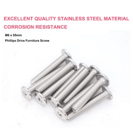 cSeao 12pcs M6 55mm Phillips Bolts Machine Screws 304 Stainless Steel for Furniture Connecting Table Bed